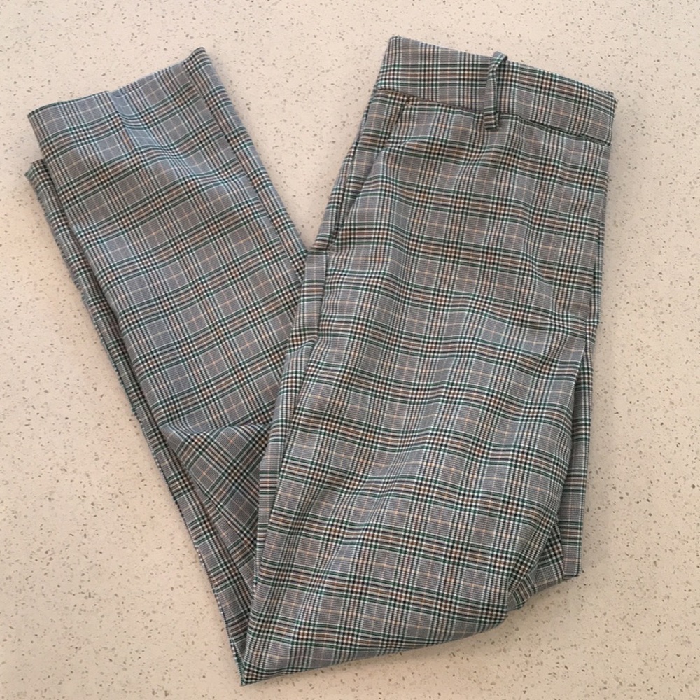 Green, black and white plad work pants